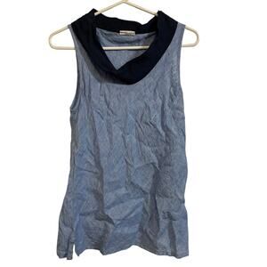 Mario Romano Italy 100% Linen Sleeveless Cowl Neck Tank Top Blue Size S